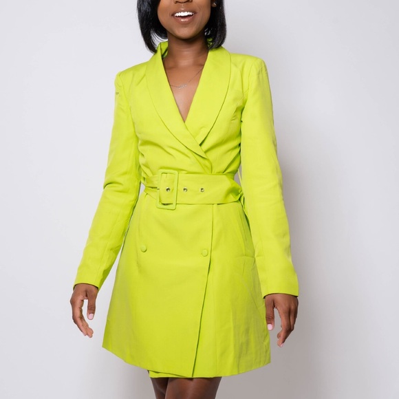 Missguided Dresses & Skirts - Neon Green Collared-Belted dress